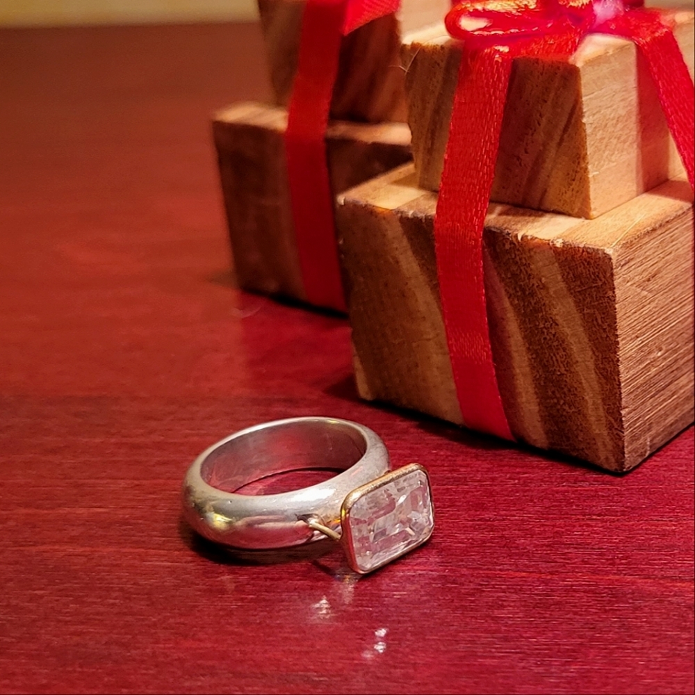 Sterling and 14 Karat Gold Arty Mod CZ Ring